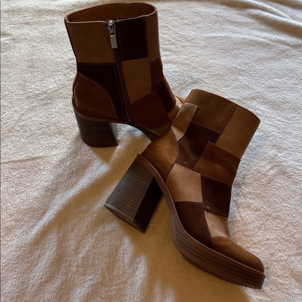 Universal Thread brown & tan patchwork block heel… - image 8